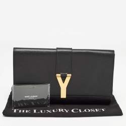 Pre Owned Saint Laurent Black Leather Y-Ligne Clutch