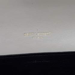 Pre Owned Saint Laurent Cream Croc Embossed Leather Uptown Wallet on Chain