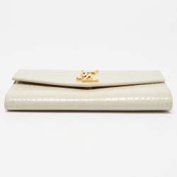 Pre Owned Saint Laurent Cream Croc Embossed Leather Uptown Wallet on Chain