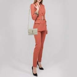 Pre Owned Saint Laurent Cream Croc Embossed Leather Uptown Wallet on Chain