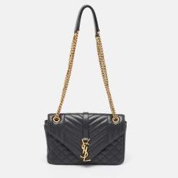 Saint Laurent Black Mix Matelasse Leather Medium Envelope Chain Bag
