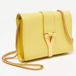 Pre Owned Saint Laurent Yellow Leather Mini Chyc Crossbody Bag
