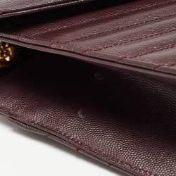 Saint Laurent Burgundy Matelasse Leather Large Monogram Envelope Shoulder Bag