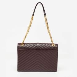 Saint Laurent Burgundy Matelasse Leather Large Monogram Envelope Shoulder Bag