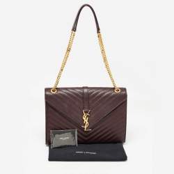 Saint Laurent Burgundy Matelasse Leather Large Monogram Envelope Shoulder Bag