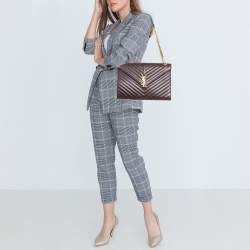 Saint Laurent Burgundy Matelasse Leather Large Monogram Envelope Shoulder Bag