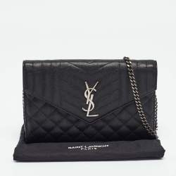 Saint Laurent Black Mix Matelassé Leather Monogram Envelope Wallet on Chain