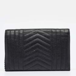 Saint Laurent Black Mix Matelassé Leather Monogram Envelope Wallet on Chain