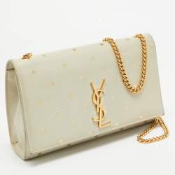 Pre Owned Saint Laurent Cream Leather Medium Kate Star Shoulder Bag