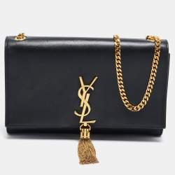 Pre Owned Saint Laurent Black Leather Kate Tassel Shoulder Bag