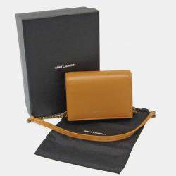 Saint Laurent Paris Tan Leather  Card Case On Chain