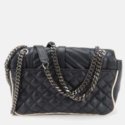 Saint Laurent Paris Black Leather Medium Monogram Triquilt Matelassé Envelope Bag