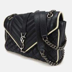 Saint Laurent Paris Black Leather Medium Monogram Triquilt Matelassé Envelope Bag