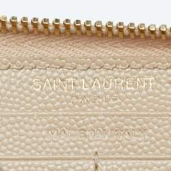 Saint Laurent Beige Leather Monogram Zip Around Wallet