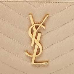 Saint Laurent Beige Leather Monogram Zip Around Wallet