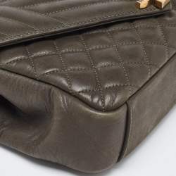 Pre Owned Saint Laurent Olive Green Mix Matelasse Leather Medium Envelope Chain Bag