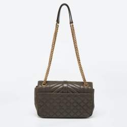 Pre Owned Saint Laurent Olive Green Mix Matelasse Leather Medium Envelope Chain Bag