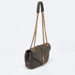 Pre Owned Saint Laurent Olive Green Mix Matelasse Leather Medium Envelope Chain Bag