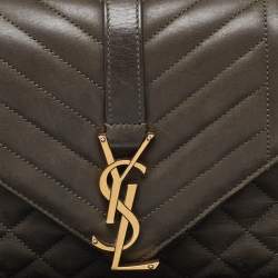 Pre Owned Saint Laurent Olive Green Mix Matelasse Leather Medium Envelope Chain Bag