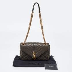 Pre Owned Saint Laurent Olive Green Mix Matelasse Leather Medium Envelope Chain Bag