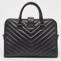 مملوكة مسبقًا Saint Laurent Black Matelasse Leather Small Monogram Cabas Tote