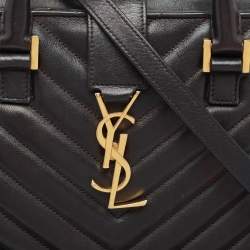 مملوكة مسبقًا Saint Laurent Black Matelasse Leather Small Monogram Cabas Tote