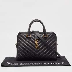 مملوكة مسبقًا Saint Laurent Black Matelasse Leather Small Monogram Cabas Tote