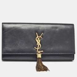 Pre Owned Saint Laurent Black Leather Kate Tassel Clutch