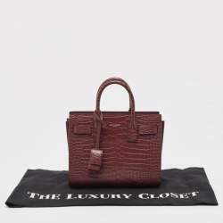 Saint Laurent Burgundy Croc Embossed Leather Nano Classic Sac De Jour Tote