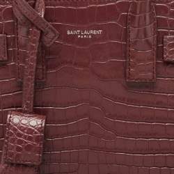 Saint Laurent Burgundy Croc Embossed Leather Nano Classic Sac De Jour Tote