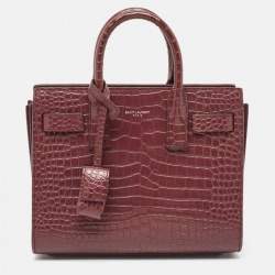 Saint Laurent Burgundy Croc Embossed Leather Nano Classic Sac De Jour Tote