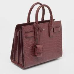 Saint Laurent Burgundy Croc Embossed Leather Nano Classic Sac De Jour Tote