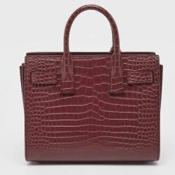 Saint Laurent Burgundy Croc Embossed Leather Nano Classic Sac De Jour Tote