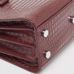 Saint Laurent Burgundy Croc Embossed Leather Nano Classic Sac De Jour Tote