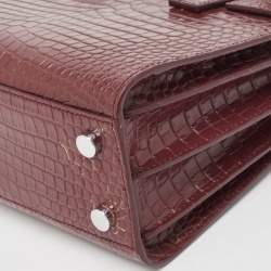 Saint Laurent Burgundy Croc Embossed Leather Nano Classic Sac De Jour Tote