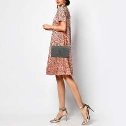 Saint Laurent Grey Lurex Fabric Kate Chain Clutch