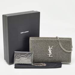 Saint Laurent Grey Lurex Fabric Kate Chain Clutch
