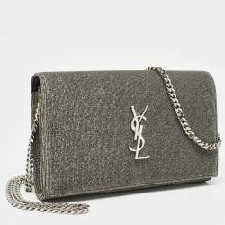 Saint Laurent Grey Lurex Fabric Kate Chain Clutch