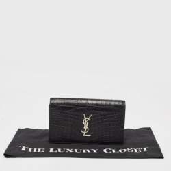 Pre Owned Saint Laurent Black Croc Embossed Leather Monogram Kate Clutch