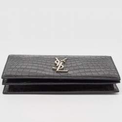 Pre Owned Saint Laurent Black Croc Embossed Leather Monogram Kate Clutch