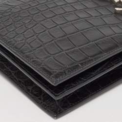 Pre Owned Saint Laurent Black Croc Embossed Leather Monogram Kate Clutch