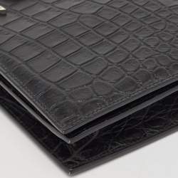 Pre Owned Saint Laurent Black Croc Embossed Leather Monogram Kate Clutch