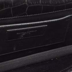 Pre Owned Saint Laurent Black Croc Embossed Leather Monogram Kate Clutch
