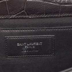 Pre Owned Saint Laurent Black Croc Embossed Leather Monogram Kate Clutch