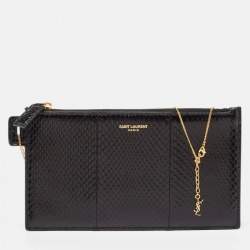 Saint Laurent Black Ayers Watersnake Leather Chain Pouch