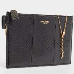 Saint Laurent Black Ayers Watersnake Leather Chain Pouch