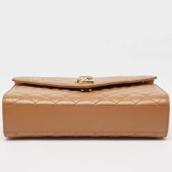 Pre Owned Saint Laurent Beige Mix Matelassé Leather Medium Envelope Chain Bag