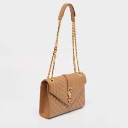 Pre Owned Saint Laurent Beige Mix Matelassé Leather Medium Envelope Chain Bag
