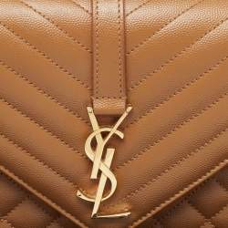 Pre Owned Saint Laurent Beige Mix Matelassé Leather Medium Envelope Chain Bag
