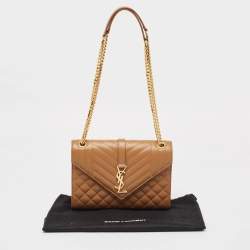 Pre Owned Saint Laurent Beige Mix Matelassé Leather Medium Envelope Chain Bag
